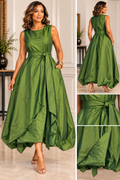Olive Elegance High-Low Dress