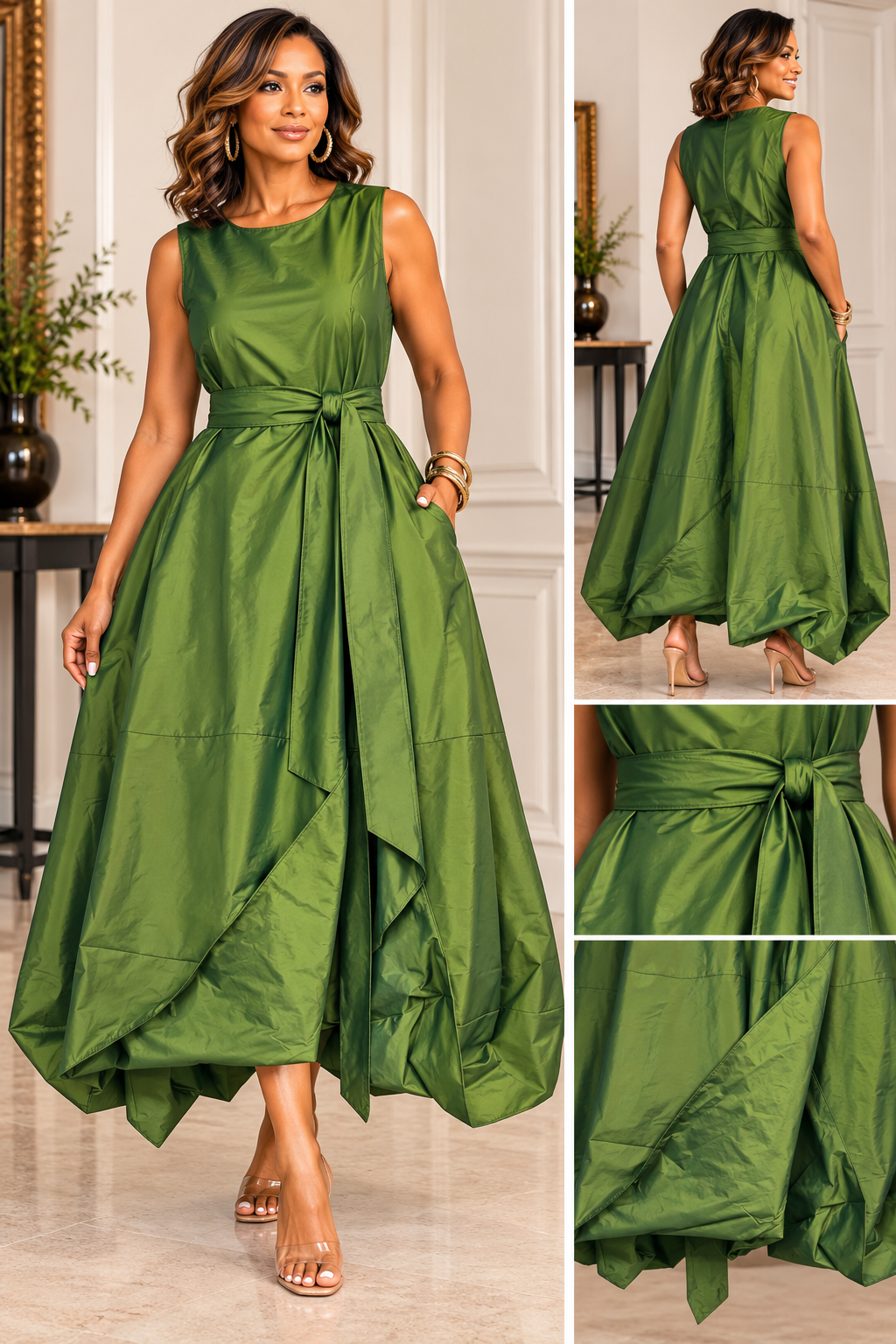 Olive Elegance High-Low Dress