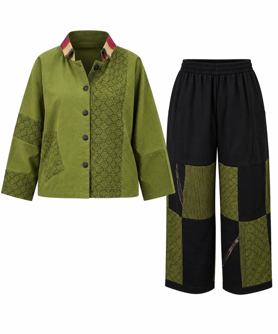 Olive Mosaic Wide-Leg Pant