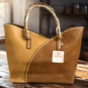 brown and tan stitch handle hand bag hb 265
